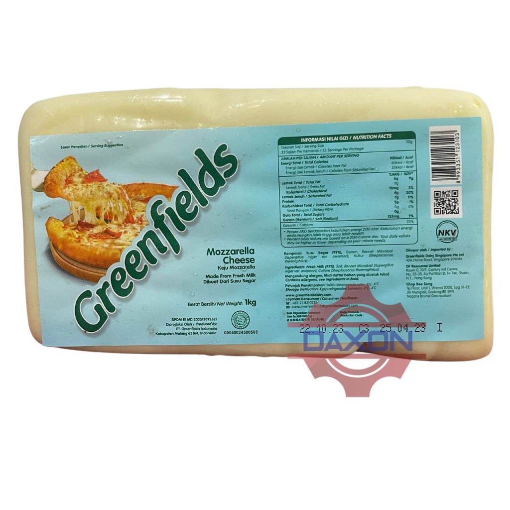 

Greenfields MOZZARELLA moza BLOK keju CHEESE 1 kg mozarela