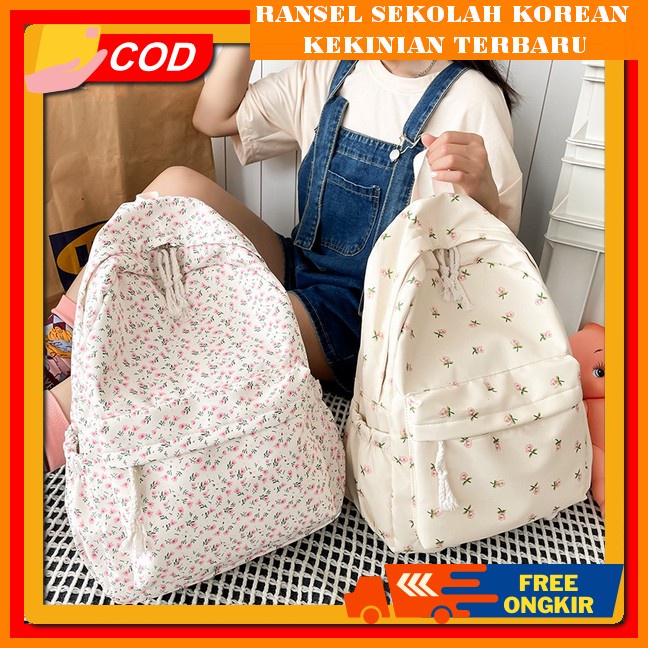 Tas Ransel Wanita Import Korea Rensel Motif Bunga Backpack Lucu Korea Ranzel Cewek Smp, Smk Rensele 