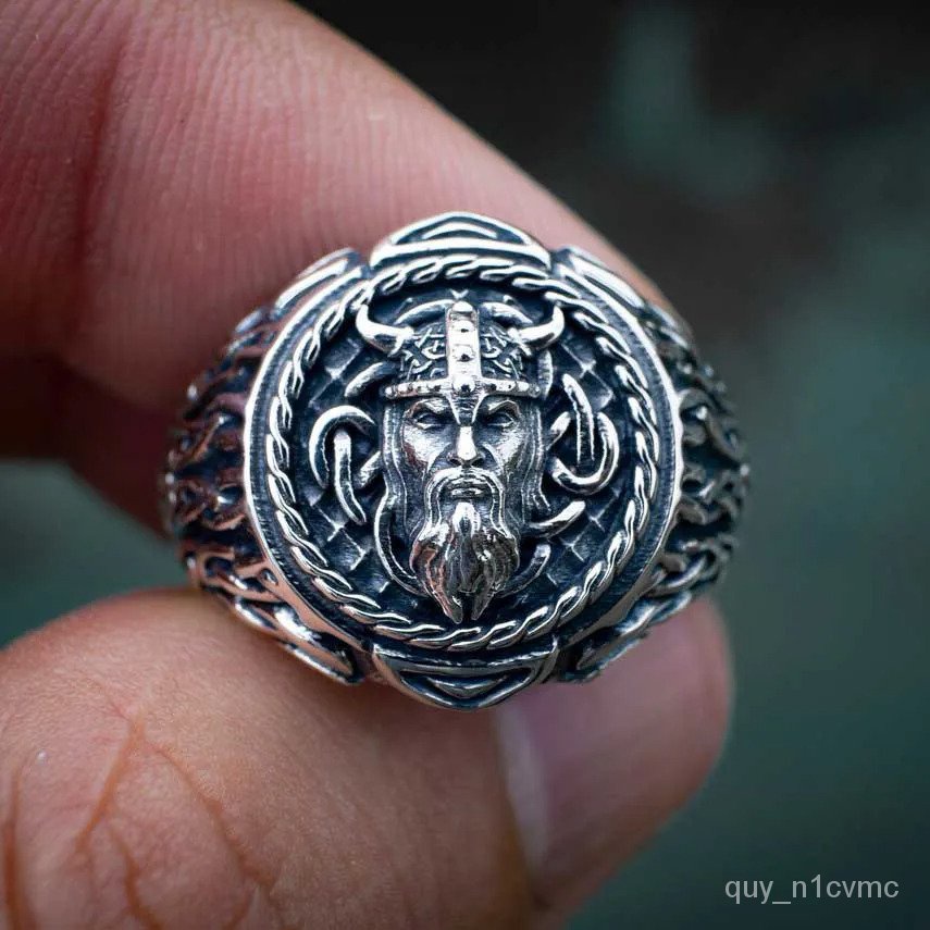 Helm Prajurit Sparta Vintage Cincin Baja Tahan Karat Cincin Gothic Punk Pria Norse Viking Warrior Ce