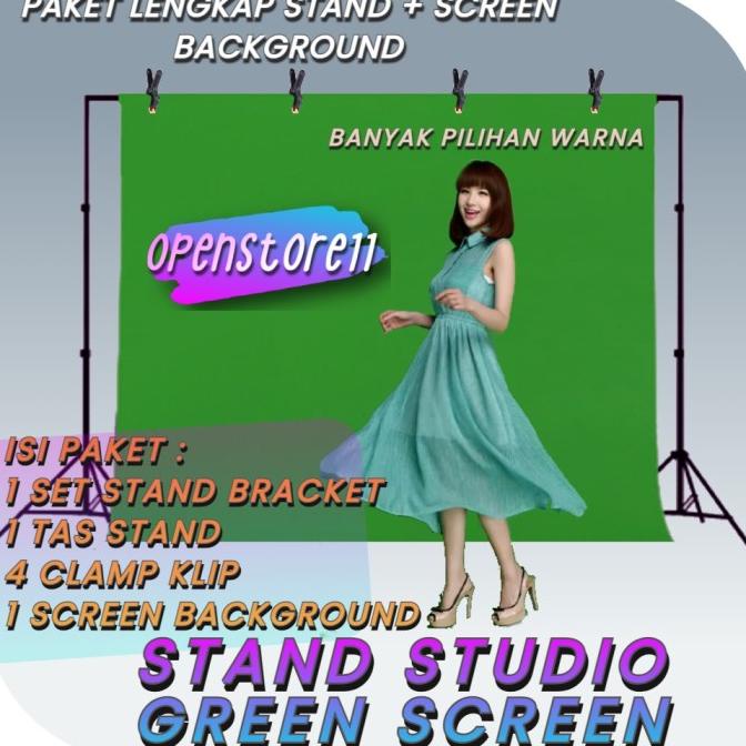 Set Paket Tiang Stand Backdrop Background Kain Green Screen 3 Meter