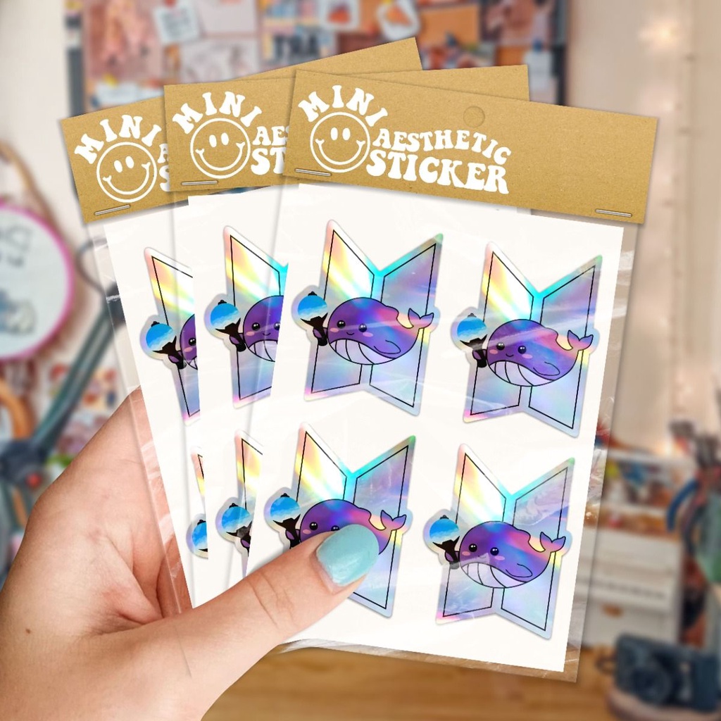 

Purple Whale BTS Hologram Sticker Set - Tinytan Stiker Logo Kpop