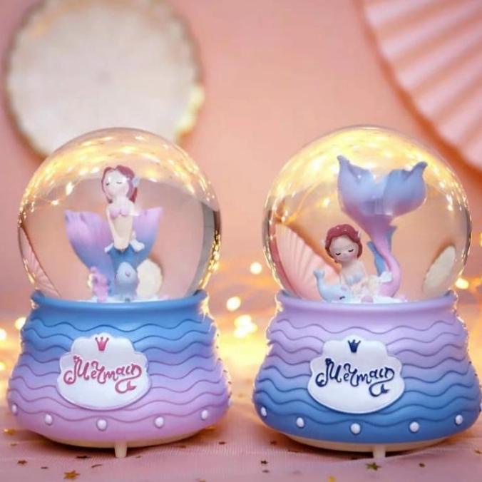 Kotak Musik MERMAID Snowball JUMBO Bola Salju Hias Kristal Lampu Kado