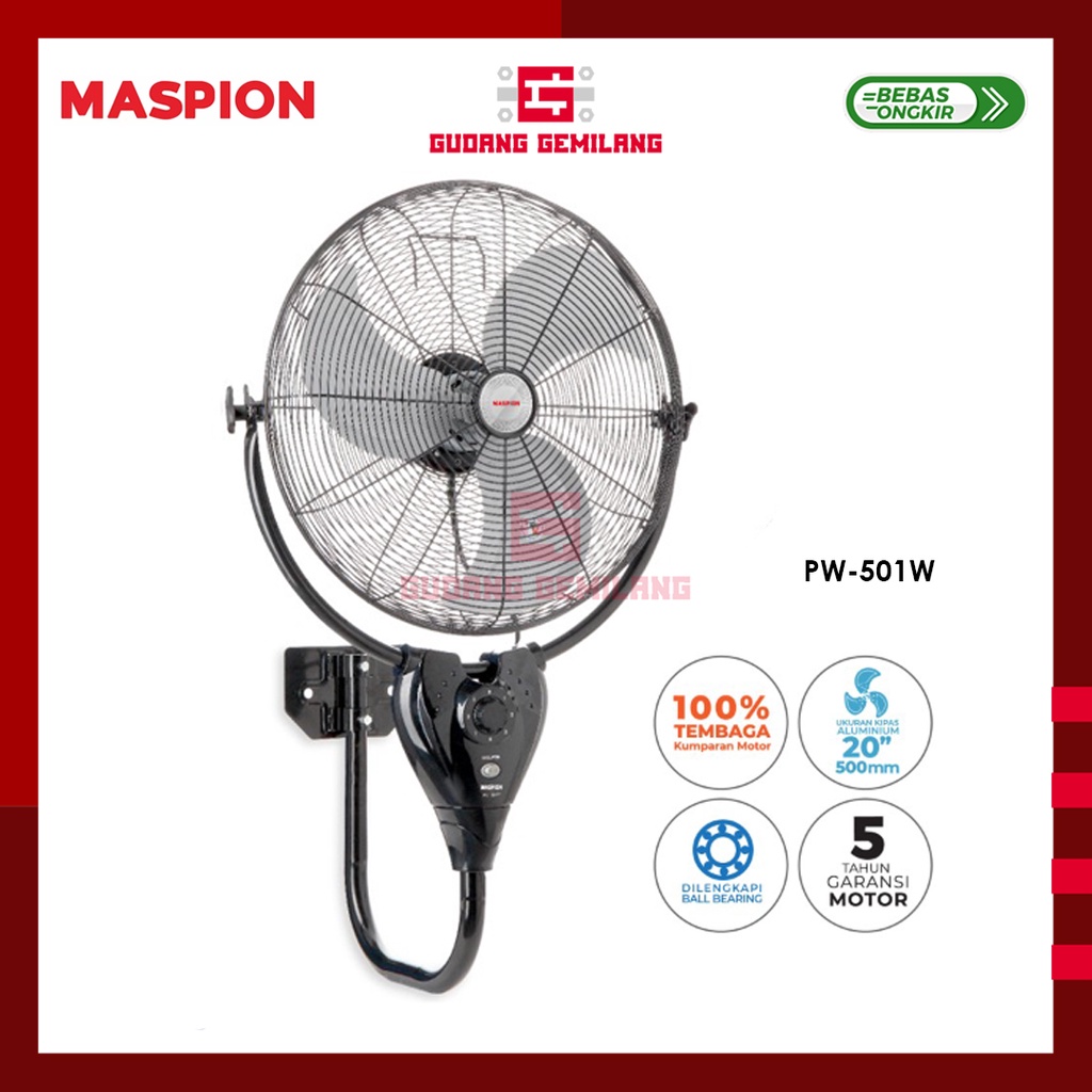 Kipas Angin Power Fan Tembok Dinding 20 Inch Tornado PW-501W MASPION