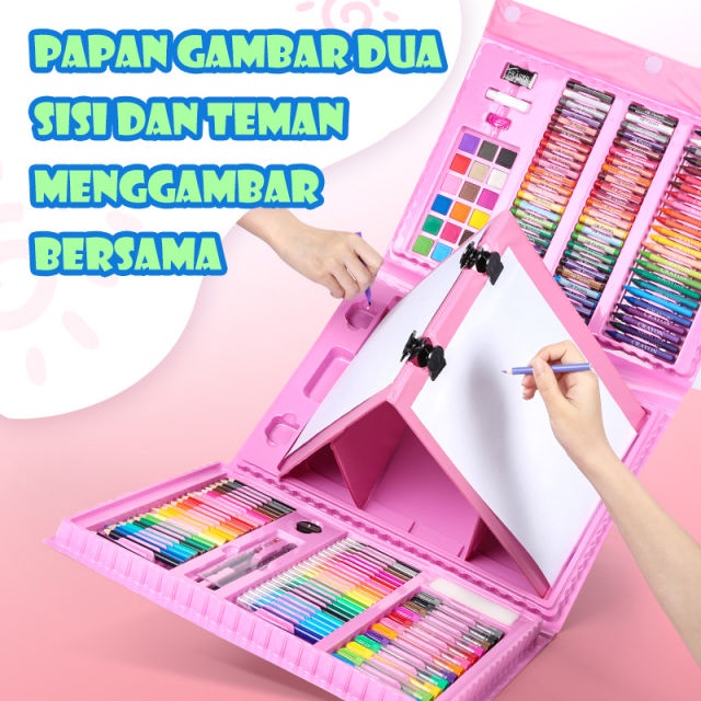 

Viral!! Art Set Crayon Mewarnai Cil Warna Crayon Isi 208 Papan Gambar Dua Sisi Set Alat Gambar Anak