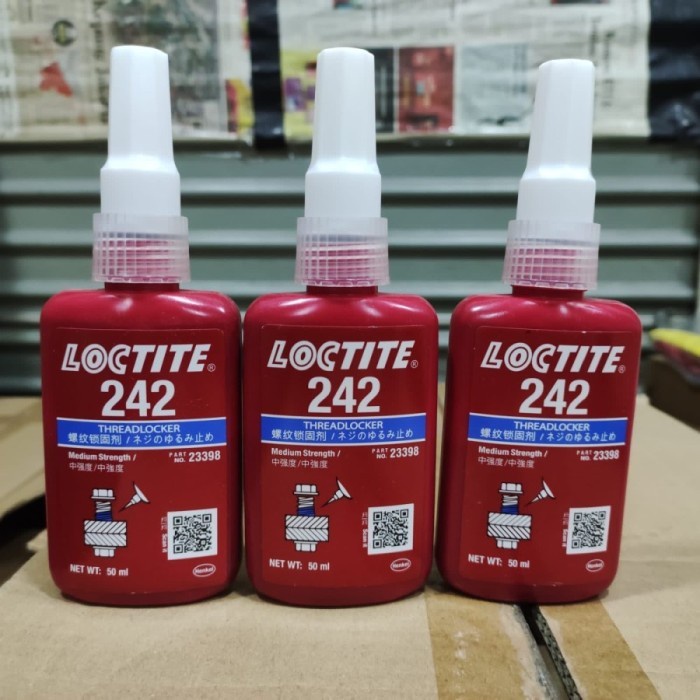 Ready Loctite 242 Biru Medium Strength / Lem Baut / Threadlocker Blue 50 ml