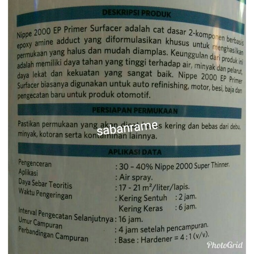 NIPPE EPOXY PRIMER SURFACER CAT DASAR NIPPE 2000 PUTIH / ABU 1 LITER -Megah CT