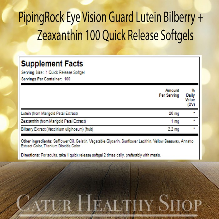 Pipingrock Eye Vision Guard Lutein Bilberry+Zeaxanthin 100 Softgels