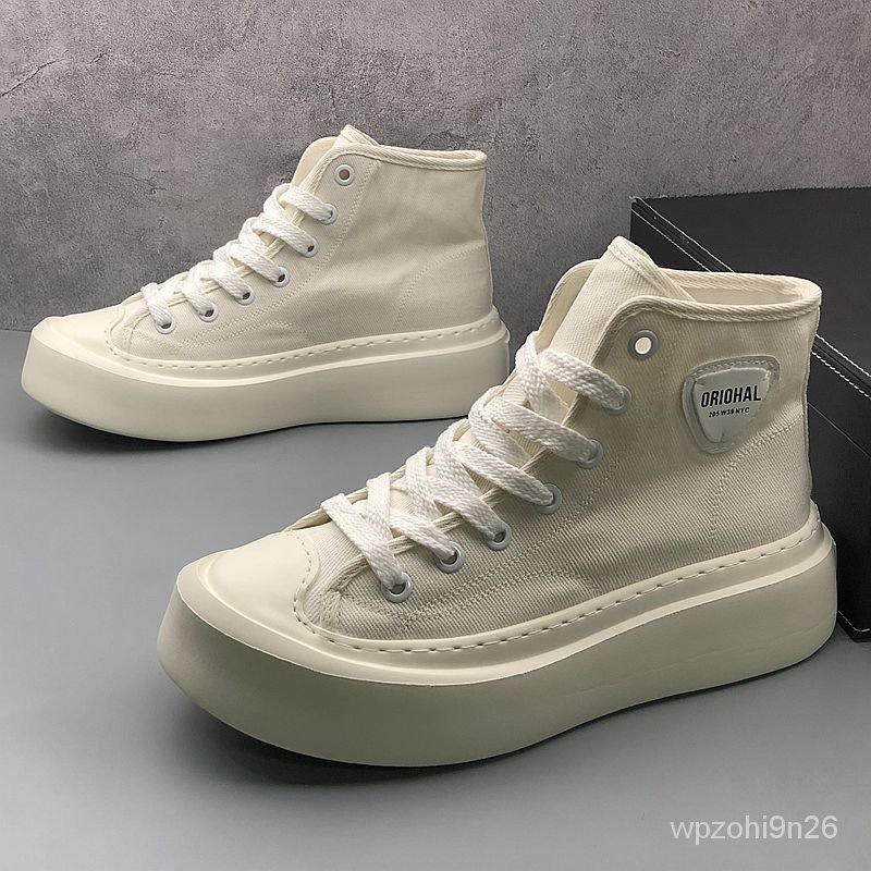 Sepatu Kanvas Pria, Sepatu Kanvas Tinggi Sol Tebal, Sepatu Board Pria Kasual Modis