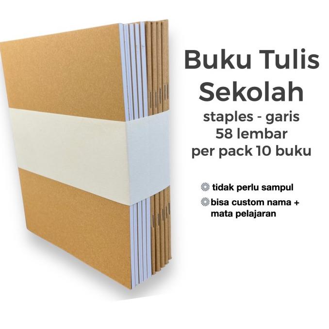 

buku tulis sekolah 58 lembar paket 10 pcs tidak perlu sampul custom lahui