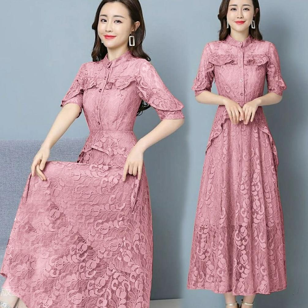 BJR4 longdress samita Dress brukat pesta gaun panjang brokat dress natal gereja mc dress kondangan T