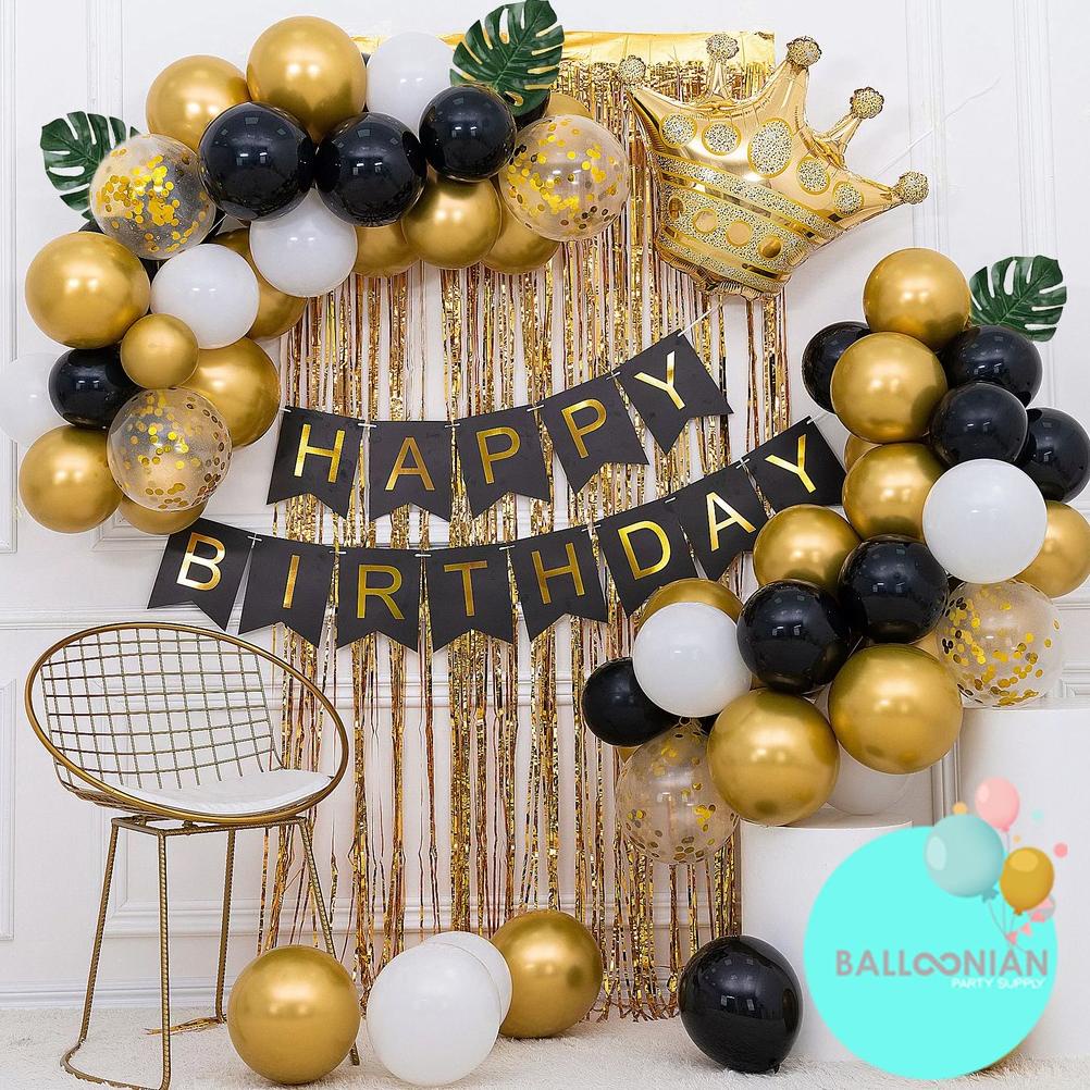 Ready Stok KING BLACK GOLD CHAIN DEKORASI SET/DEKORASI ULANG TAHUN/BALON ULANG TAHUN/PAKET DEKORASI 