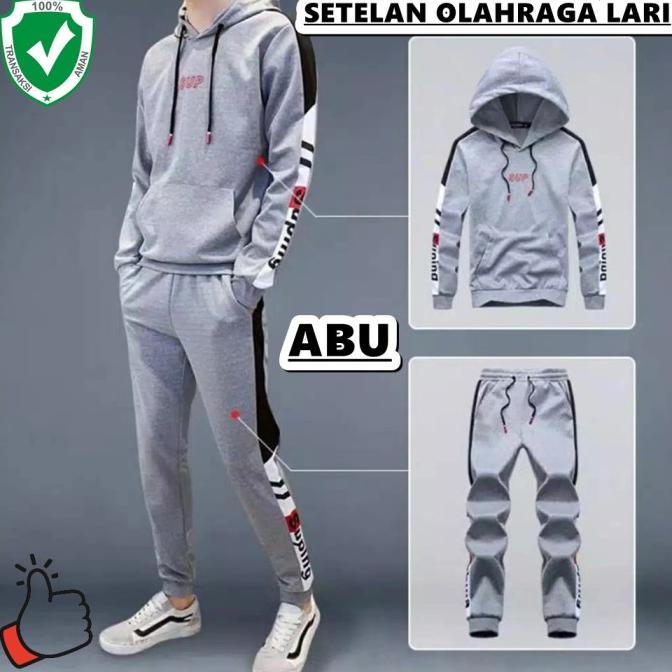 NEW Set setelan olahraga pria running baju celana training lari santai