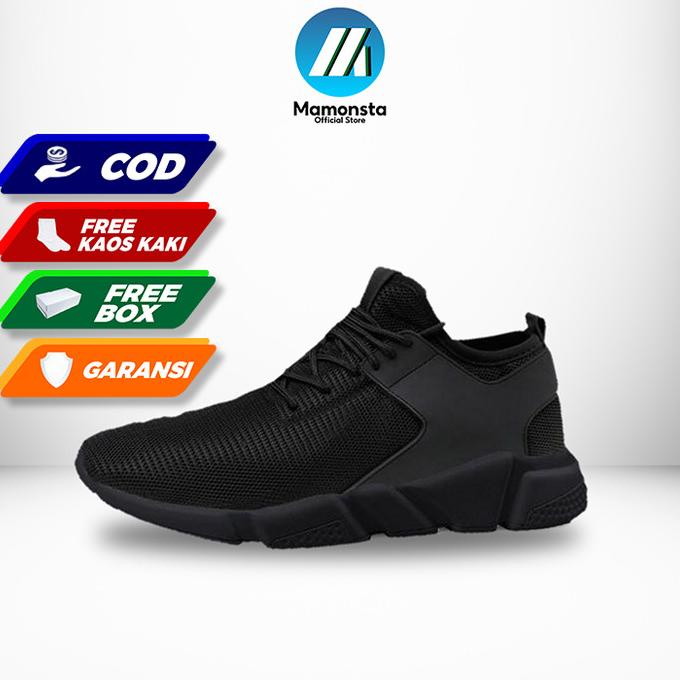 SEPATU SNEAKERS KETS SEKOLAH FULL BLACK HITAM POLOS PRIA COWOK LAKI