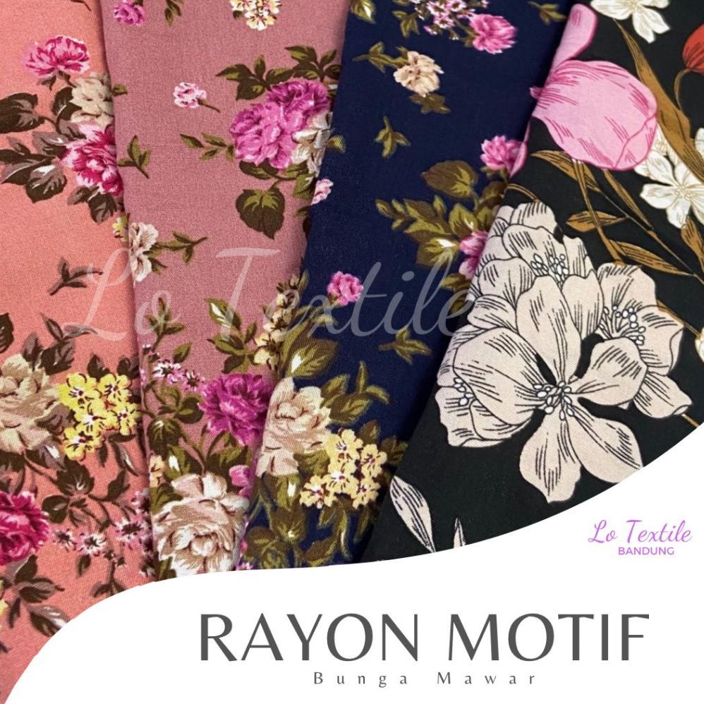 PROMO GIL44 Kain Rayon Viscose Motif Bunga Mawar Premium 0.5 dan 1 Meter - Bahan Kain Daster Homey D