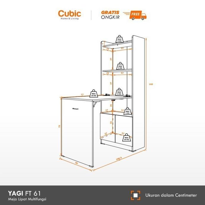 Cubic Meja Lipat Dinding Minimalis / Folding Table / YAGI FT 61