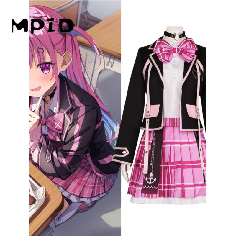 【MPID】Vtuber Hololive Cosplay Minato Aqua Costuime Wig Sweter Wanita Kostum AMT Shoes Sweater Aqua M