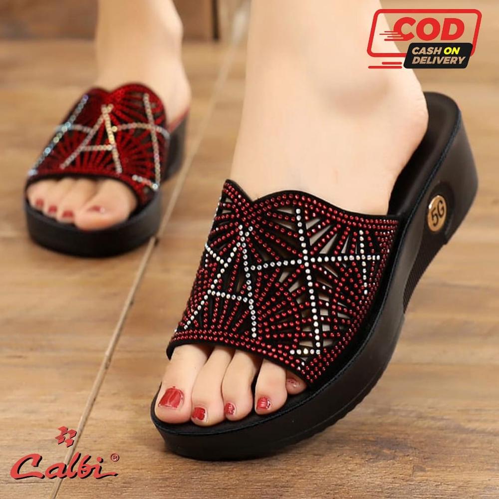 Ready Stok Sandal Calbi Wedges / Sandal cewek calbi model terbaru 2022 / sendal dewasa perempuan Cal