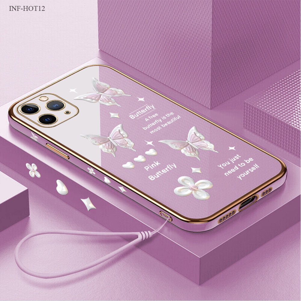Infinix Hot 12 12i 11 11S 10 10S 9 8 NFC Pro Play Untuk Phone Case Softcase Flower Butterfly 2152 Soft Casing Kesing Soft Lembut Tali Gantungan