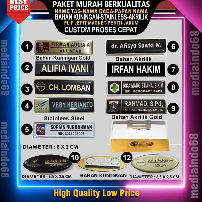 

Name Tag /Nama Dada/Papan Nama-Custom Satuan-Proses Cepat