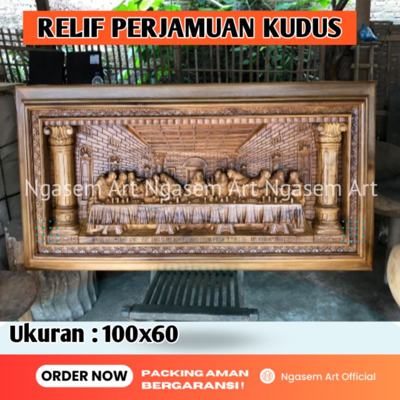RELIEF PERJAMUAN KUDUS UKIR KAYU JATI MEDIUM
