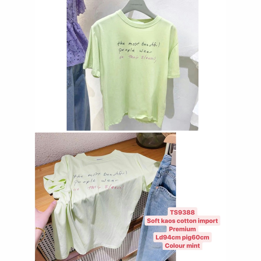 9388 T-Shirt - Baju Atasan Wanita Lengan Pendek Korean Style - Ukuran L LD 94CM - Soft Kaos Cotton I