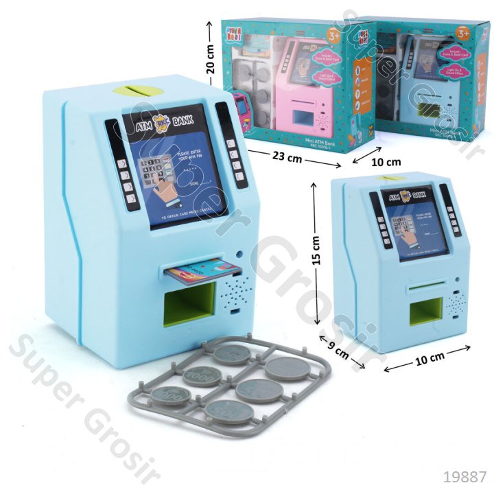 Mainan Anak ATM B/O Musik Lampu + Kartu ATM dan Uang Koin Mini ATM Bank