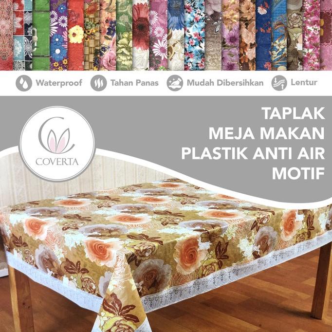 Taplak Meja Makan Plastik Segi 6-8 Kursi Motif Anti Air