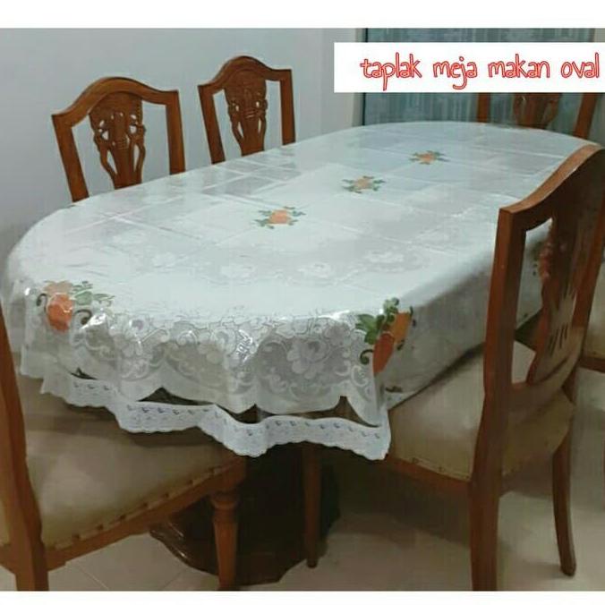 Taplak Meja Makan Plastik Tebal Renda Sisi 6/8 Kursi Import
