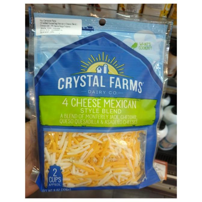 

Baru Crystal Farms 4 Cheese Mexican Keju Campuran Parut 226 gr