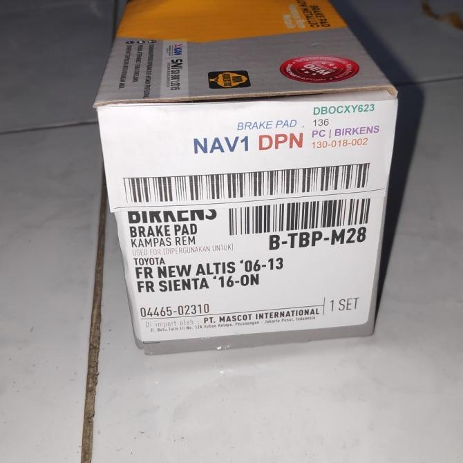 Birkens Brake Pad Kampas Rem Depan Toyota Altis New Sienta Star