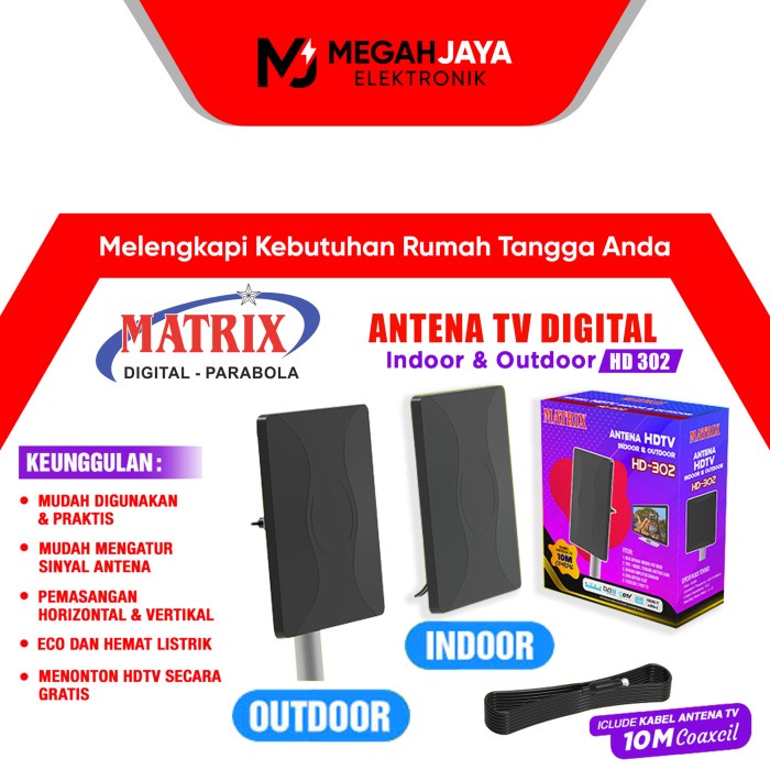 Matrix Antena Tv Digital +Booster Hd302 / Hd 302 / Hd-302 (Free Kabel)