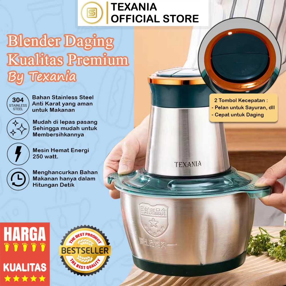 [Texania] Chopper Blender Daging Stainless Steel Ggiling Daging Multifungsi Meat Grinder 2 Liter