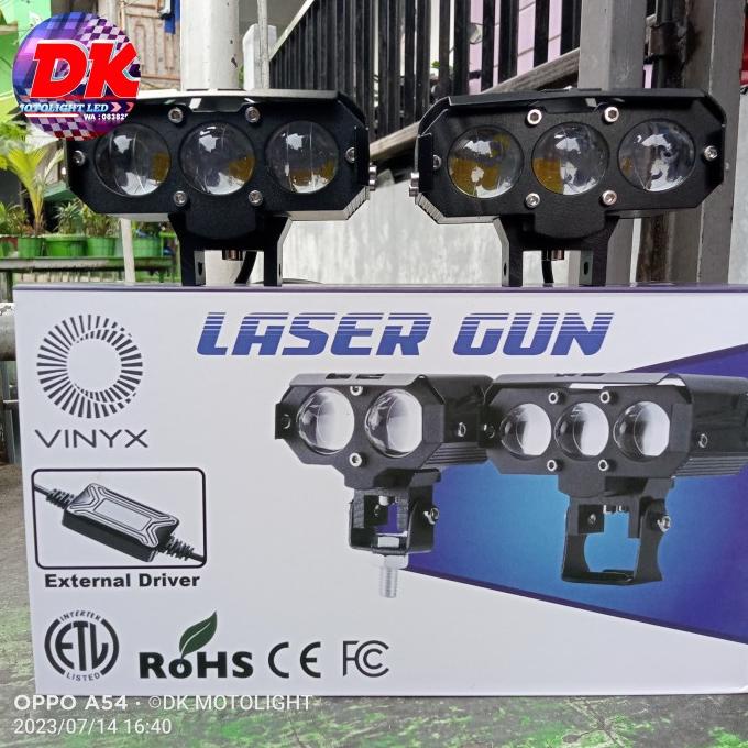 LAMPU SOROT LASER GUN SQL 3 MATA VINYX PUTIH KUNING MOTOR MOBIL