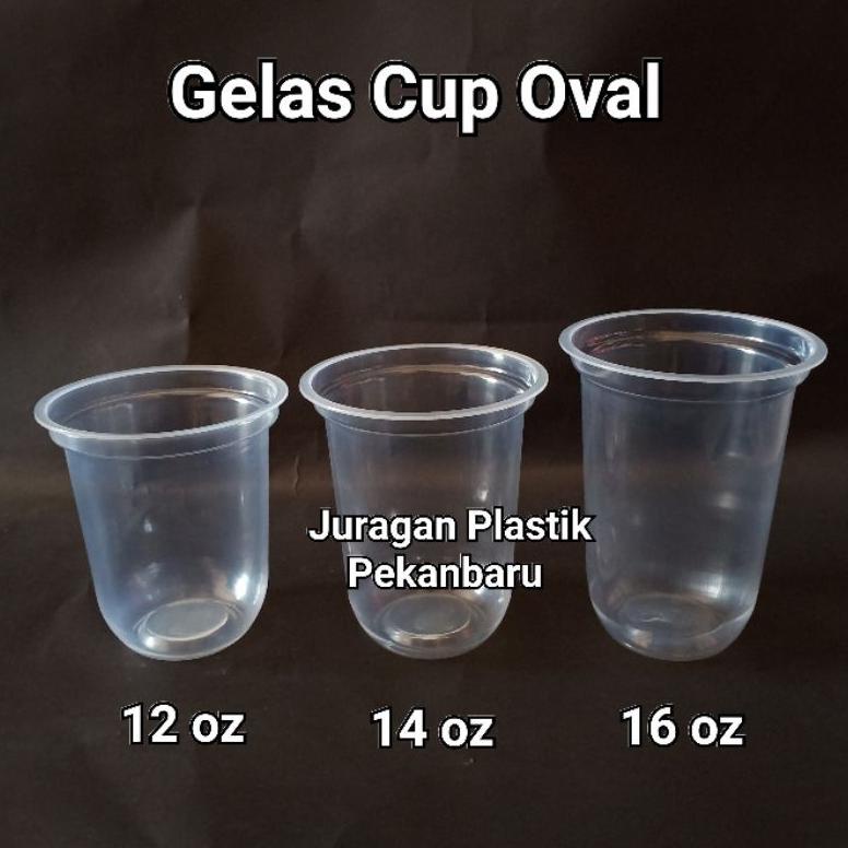 COD Gelas Cup Plastik Oval / U-Cup isi 50pcs/pack | Pop Ice Boba Bubble Tea Juice Minuman Glassindo Merak 12 14 16 oz Original