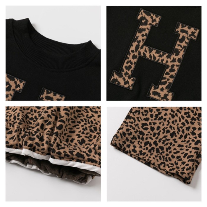 2-8Tahun Setelan H Sweater Kulot Leopard Baju Panjang Anak Perempuan Dds_Ready