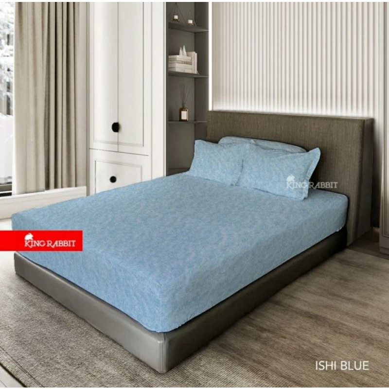 King Rabbit Sprei Single & Sarung Bantal Guling Motif Bamboo Ishi Blue