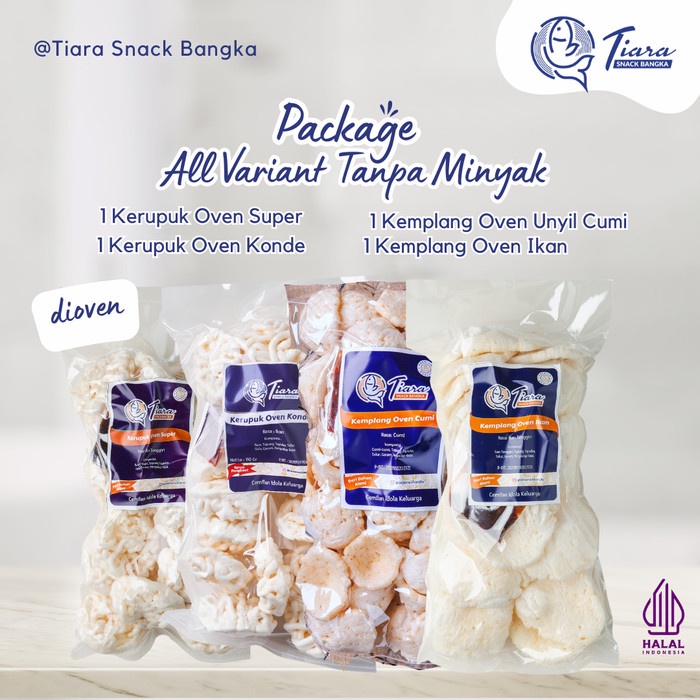 

Kerupuk - Package Varian Tanpa Minyak/Kerupuk Kemplang Oven Tiara Snack Bangka