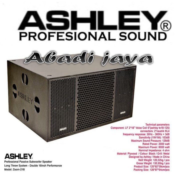 subwoofer pasif ashley zoom 218 ashley zoom218 18'' 1 bh 2 x 18