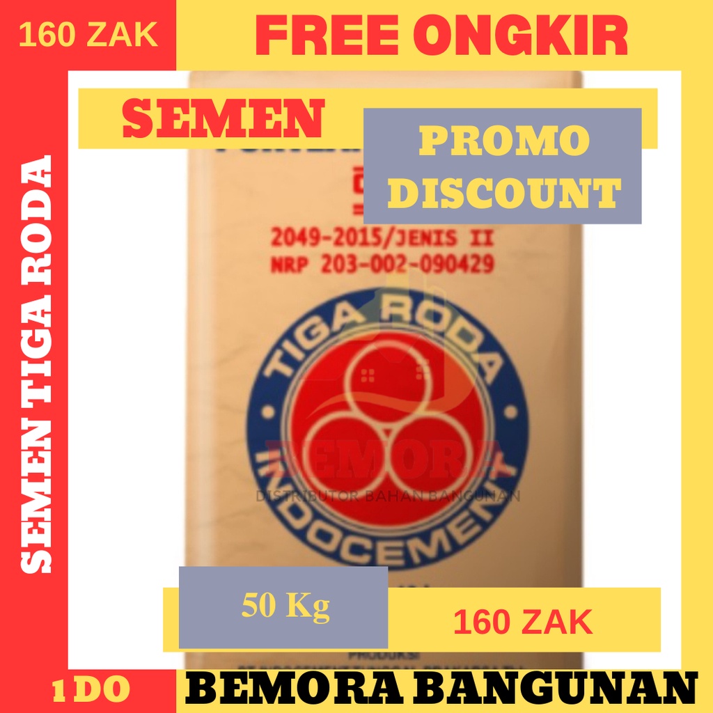 Semen Tiga Roda 50 Kg (1 Do = 160 Sak), (Harga Grosir & Free Ongkir Jabodetabek)