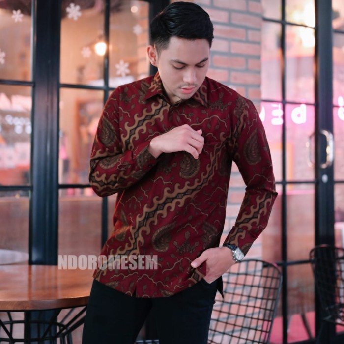 Hards Bledek Merah Maroon Kemeja Batik Pria Lengan Panjang Premium Class
