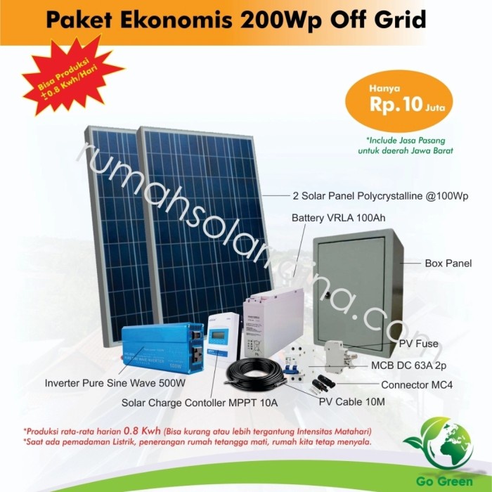 Paket OffGrid Solar Panel Solar Cell Murah 200wp 500Watt Inverter PSW
