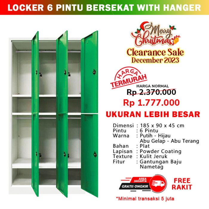

Promo Locker 6 Pintu Bersekat Dengan Hangar