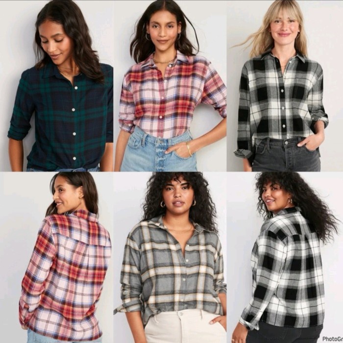 Old Navy Women Oversized Plaid Shirt - Kemeja Katun Kotak Wanita