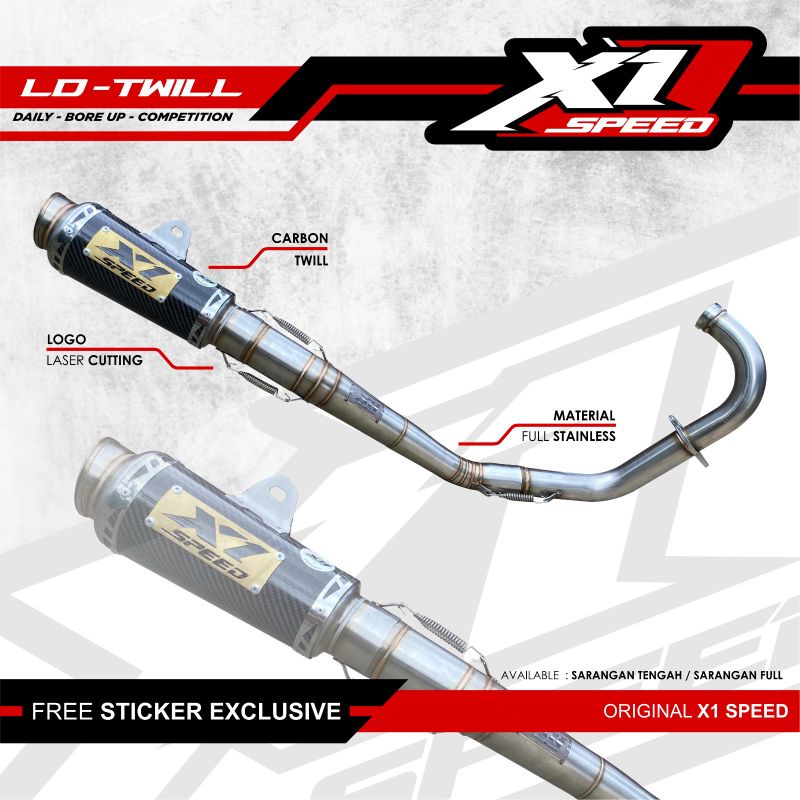 knalpot Fullsystem Yamaha mxking Slinser Carbon Twill By X1 Speed Racing