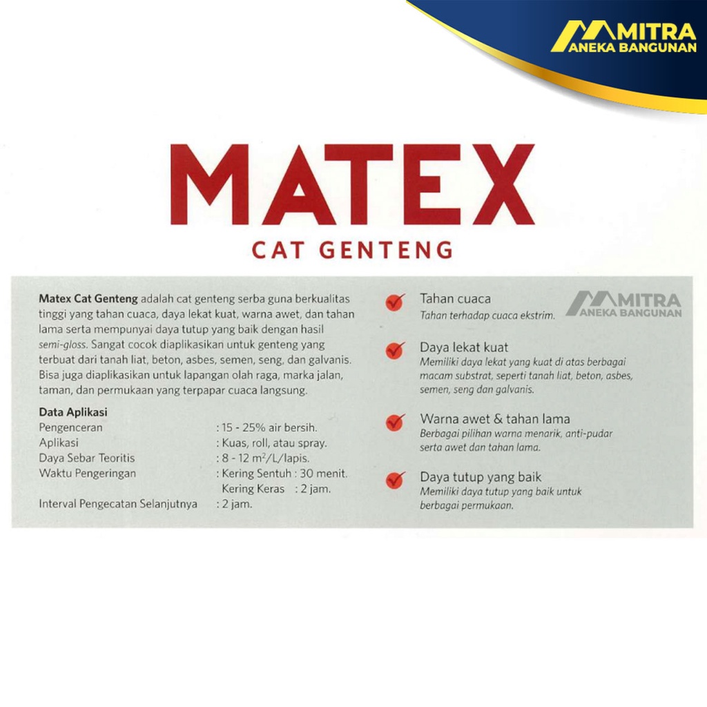 Cat Genteng Nippon Paint Matex / Cat Lapangan / Cat Parkiran / Warna Hitam Merah Oren U Hijau Kuning