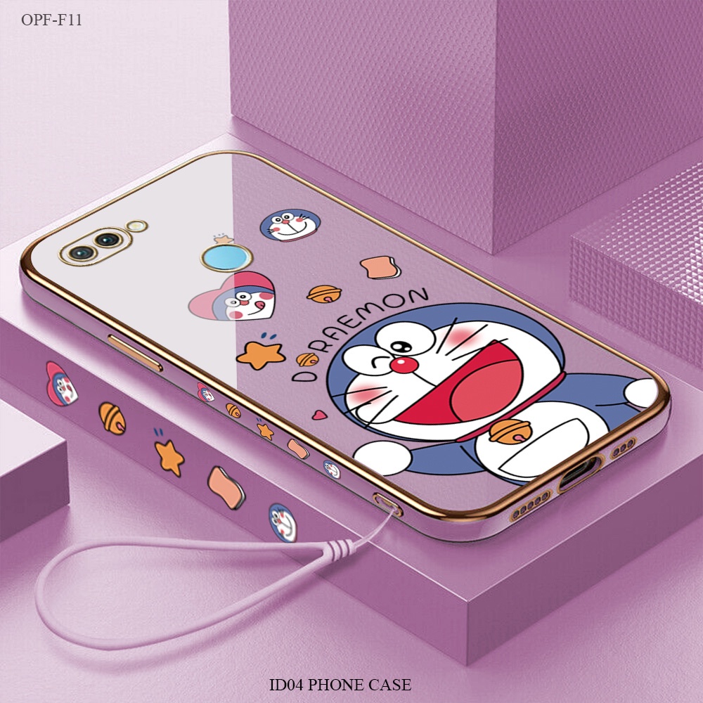 OPPO F11 F9 F7 F5 F1S Pro Youth Untuk Phone Case Free Lanyard Imut Fighting Doraemon Tahan Guncangan