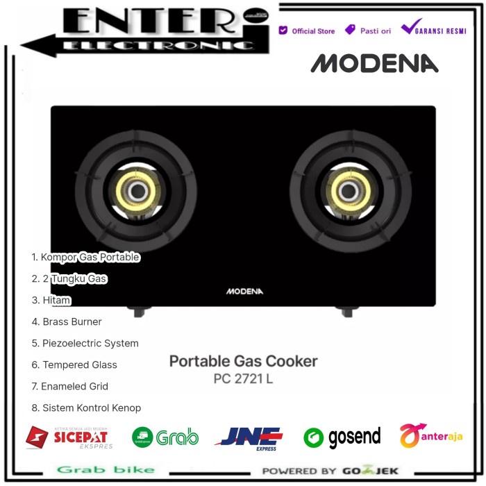 MODENA PC2721 L - KOMPOR GAS PORTABLE 2 TUNGKU MODENA PC 2721 L LM LD