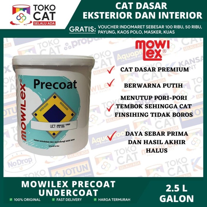 Cat Dasar Mowilex Precoat Undercoat tembok Warna Putih 2.5 Liter Galon // Cat Dasar Tembok Luar // C