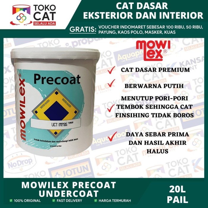 Cat Dasar Tembok Luar Dan Dalam Mowilex Precoat Undercoat  Warna Putih 20 Liter Pail //Cat Dasar Eks