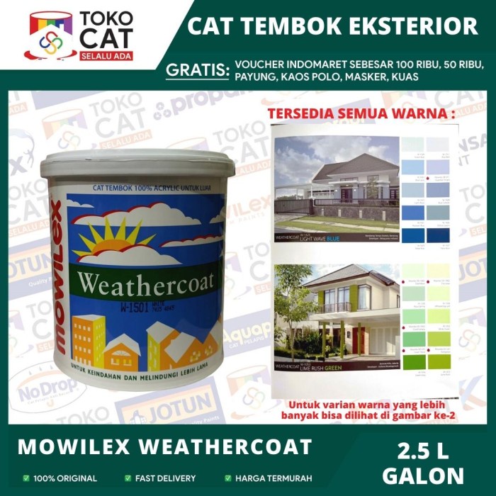 Cat Tembok Exterior Mowilex Weathercoat W-1501 White 2,5 Liter Galon //Cat Tembok Luar //Cat Tembok 